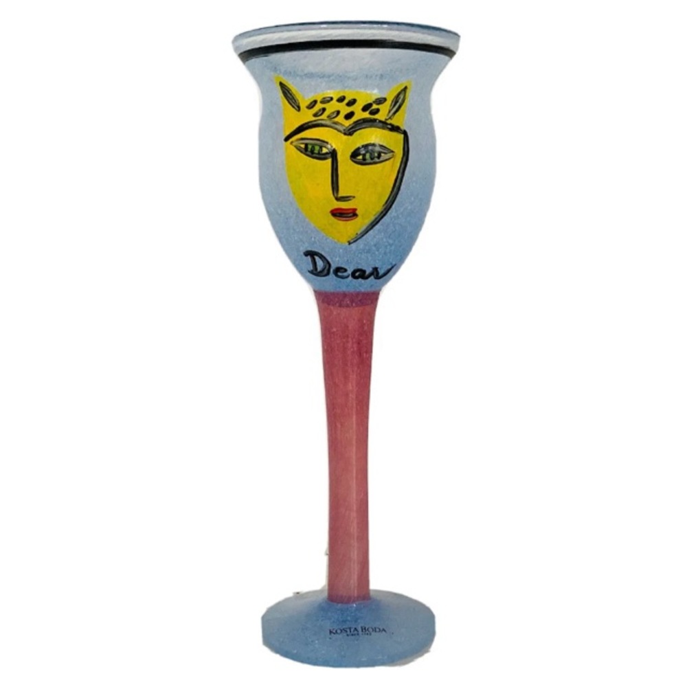 Kosta Boda Open Minds Faces Ulrica Hydman Vallien Wine Glass Goblet Hand Painted
